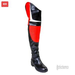 Over the Knee Boots Low Heel Lug Sole Thigh High Pull On